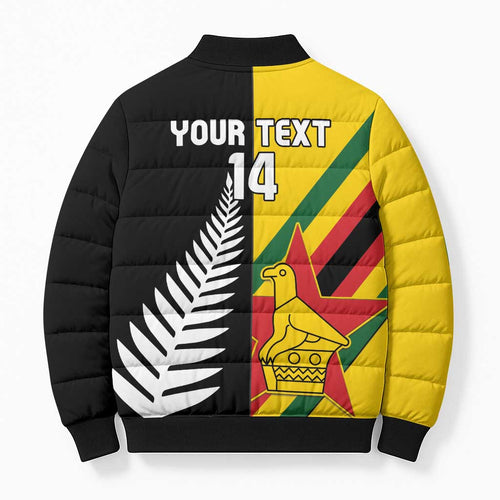 Custom New Zealand and Zimbabwe Bomber Puffer Jacket NZ Fern Zim Flag Half Style