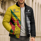 Custom New Zealand and Zimbabwe Bomber Puffer Jacket NZ Fern Zim Flag Half Style