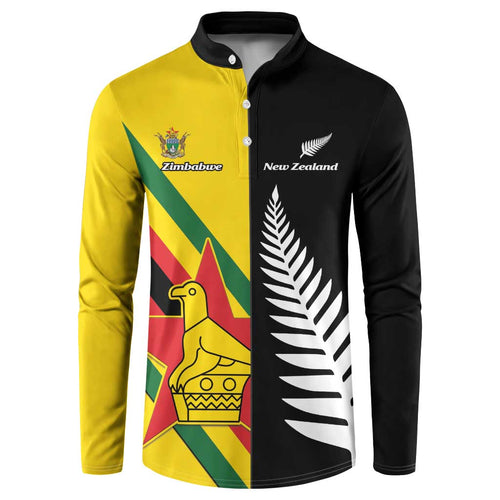 Custom New Zealand and Zimbabwe Button Sweatshirt NZ Fern Zim Flag Half Style