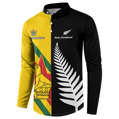 Custom New Zealand and Zimbabwe Button Sweatshirt NZ Fern Zim Flag Half Style
