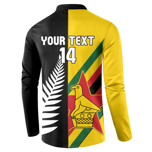 Custom New Zealand and Zimbabwe Button Sweatshirt NZ Fern Zim Flag Half Style