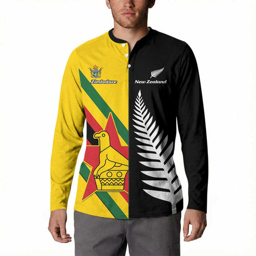 Custom New Zealand and Zimbabwe Button Sweatshirt NZ Fern Zim Flag Half Style