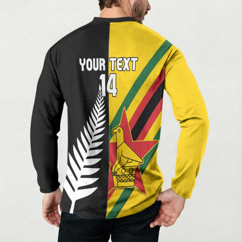 Custom New Zealand and Zimbabwe Button Sweatshirt NZ Fern Zim Flag Half Style