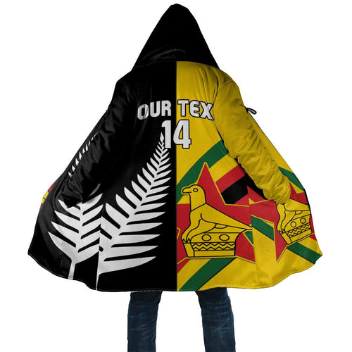 Custom New Zealand and Zimbabwe Cloak NZ Fern Zim Flag Half Style