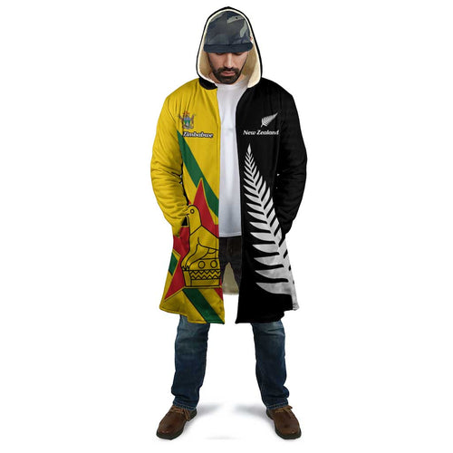 Custom New Zealand and Zimbabwe Cloak NZ Fern Zim Flag Half Style
