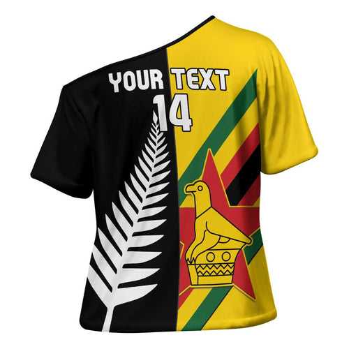 Custom New Zealand and Zimbabwe Cross Shoulder Shirt NZ Fern Zim Flag Half Style