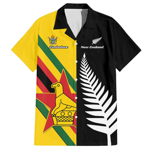 Custom New Zealand and Zimbabwe Hawaiian Shirt NZ Fern Zim Flag Half Style