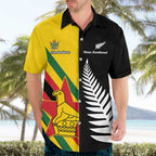 Custom New Zealand and Zimbabwe Hawaiian Shirt NZ Fern Zim Flag Half Style