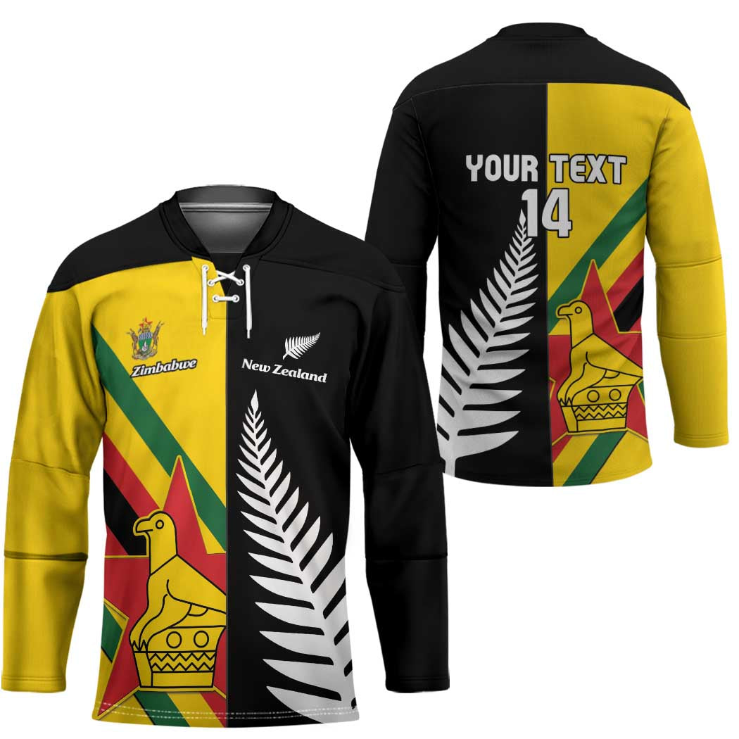 Custom New Zealand and Zimbabwe Hockey Jersey NZ Fern Zim Flag Half Style