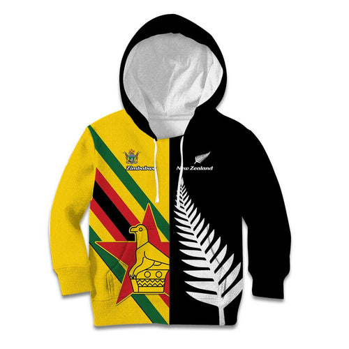 Custom New Zealand and Zimbabwe Kid Hoodie NZ Fern Zim Flag Half Style