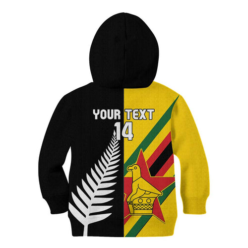 Custom New Zealand and Zimbabwe Kid Hoodie NZ Fern Zim Flag Half Style