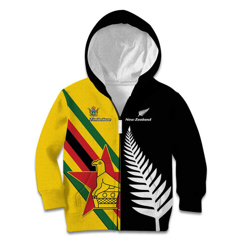 Custom New Zealand and Zimbabwe Kid Hoodie NZ Fern Zim Flag Half Style