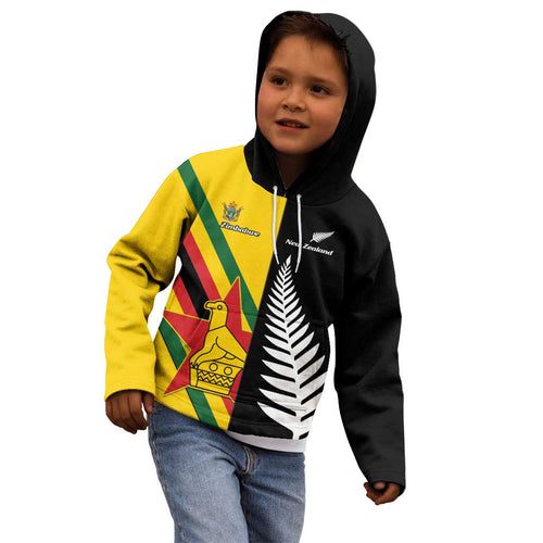 Custom New Zealand and Zimbabwe Kid Hoodie NZ Fern Zim Flag Half Style