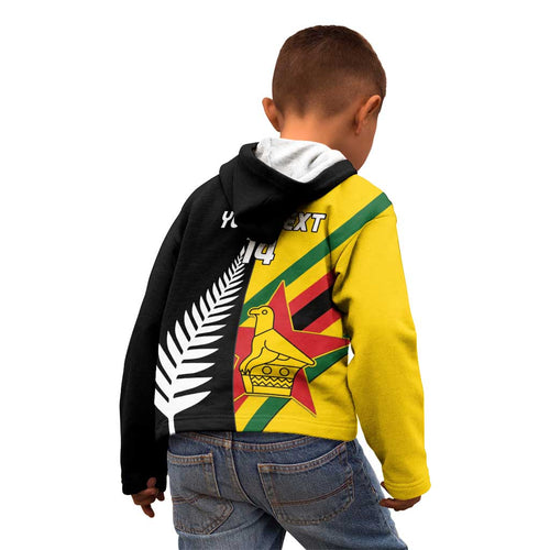 Custom New Zealand and Zimbabwe Kid Hoodie NZ Fern Zim Flag Half Style