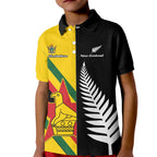Custom New Zealand and Zimbabwe Kid Polo Shirt NZ Fern Zim Flag Half Style