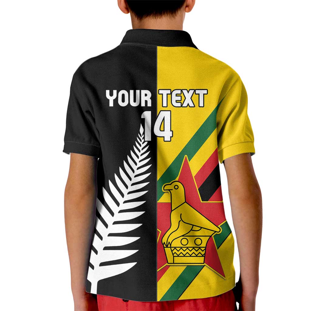 Custom New Zealand and Zimbabwe Kid Polo Shirt NZ Fern Zim Flag Half Style