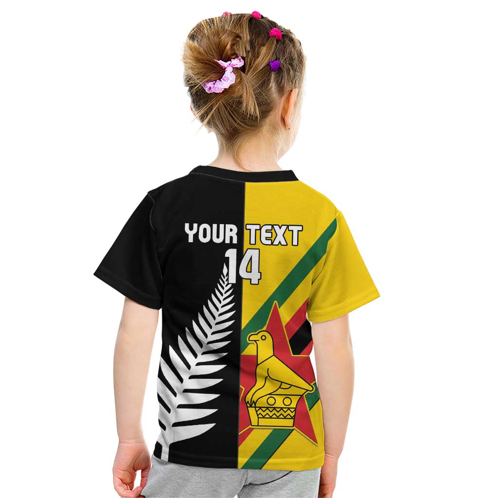 Custom New Zealand and Zimbabwe Kid T Shirt NZ Fern Zim Flag Half Style