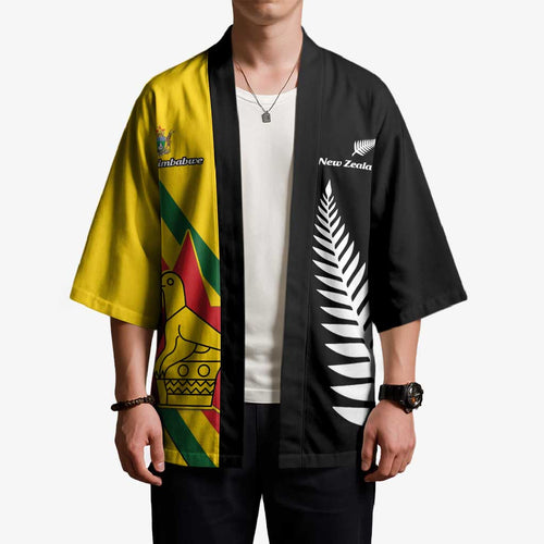 Custom New Zealand and Zimbabwe Kimono NZ Fern Zim Flag Half Style