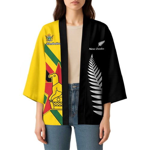 Custom New Zealand and Zimbabwe Kimono NZ Fern Zim Flag Half Style