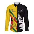 Custom New Zealand and Zimbabwe Long Sleeve Button Shirt NZ Fern Zim Flag Half Style