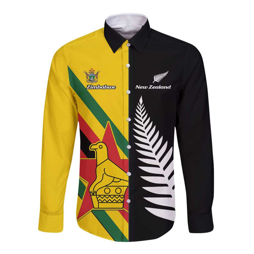 Custom New Zealand and Zimbabwe Long Sleeve Button Shirt NZ Fern Zim Flag Half Style