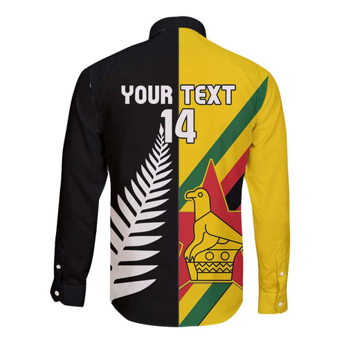 Custom New Zealand and Zimbabwe Long Sleeve Button Shirt NZ Fern Zim Flag Half Style