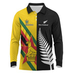 Custom New Zealand and Zimbabwe Long Sleeve Polo Shirt NZ Fern Zim Flag Half Style