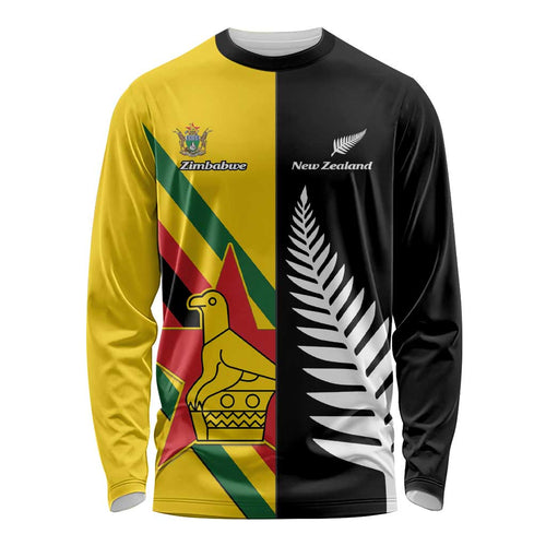 Custom New Zealand and Zimbabwe Long Sleeve Shirt NZ Fern Zim Flag Half Style