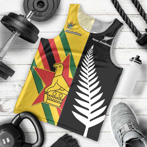 Custom New Zealand and Zimbabwe Men Tank Top NZ Fern Zim Flag Half Style