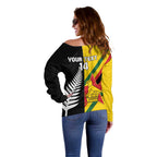 Custom New Zealand and Zimbabwe Off Shoulder Sweater NZ Fern Zim Flag Half Style