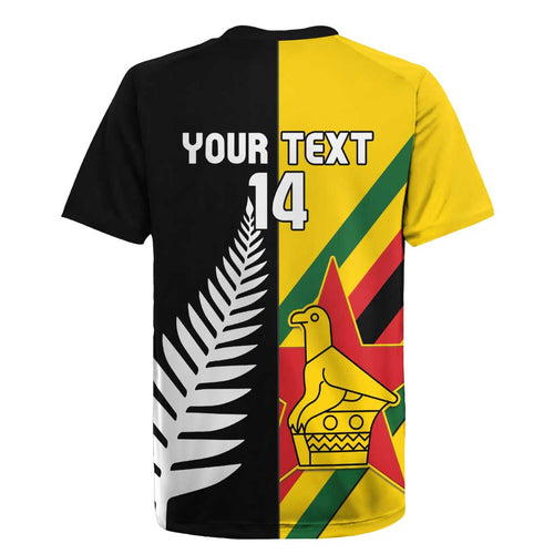 Custom New Zealand and Zimbabwe Rugby Jersey NZ Fern Zim Flag Half Style