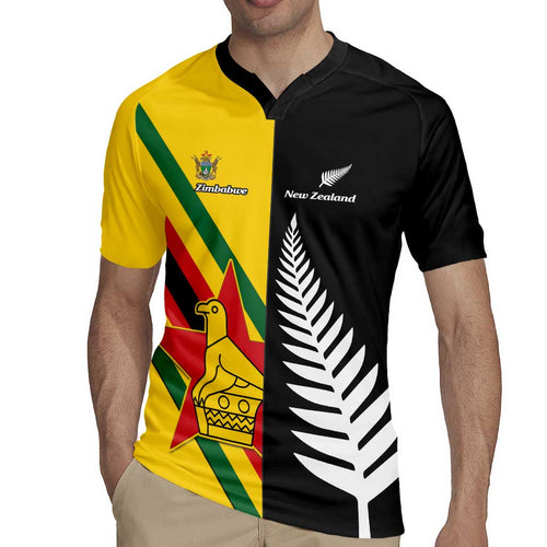Custom New Zealand and Zimbabwe Rugby Jersey NZ Fern Zim Flag Half Style