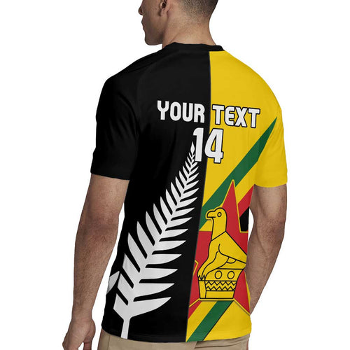 Custom New Zealand and Zimbabwe Rugby Jersey NZ Fern Zim Flag Half Style