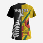 Custom New Zealand and Zimbabwe Scrub Top NZ Fern Zim Flag Half Style