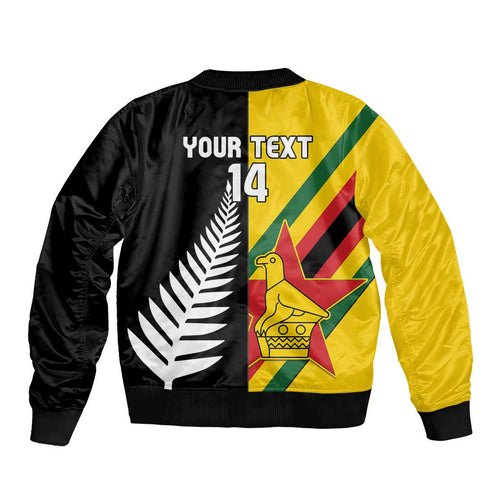 Custom New Zealand and Zimbabwe Sleeve Zip Bomber Jacket NZ Fern Zim Flag Half Style