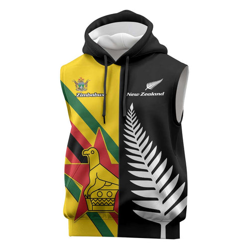 Custom New Zealand and Zimbabwe Sleeveless Hoodie NZ Fern Zim Flag Half Style