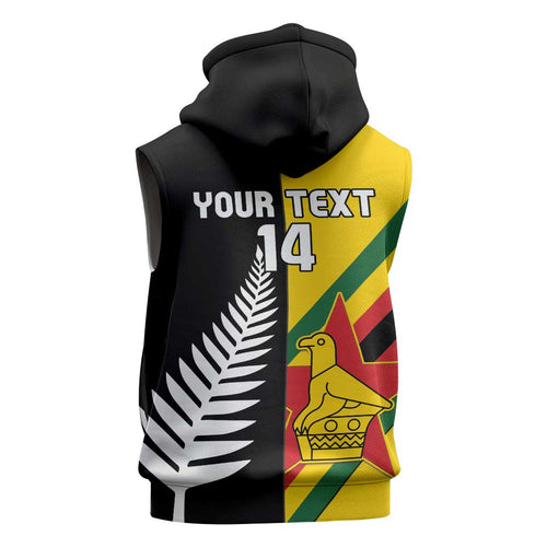 Custom New Zealand and Zimbabwe Sleeveless Hoodie NZ Fern Zim Flag Half Style