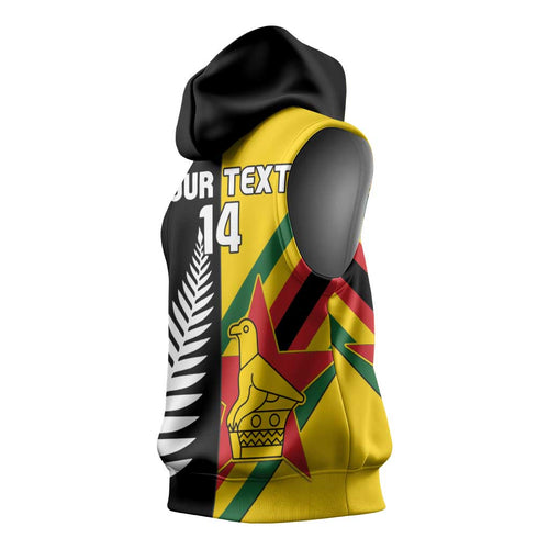 Custom New Zealand and Zimbabwe Sleeveless Hoodie NZ Fern Zim Flag Half Style