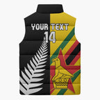 Custom New Zealand and Zimbabwe Sleeveless Puffer Jacket NZ Fern Zim Flag Half Style