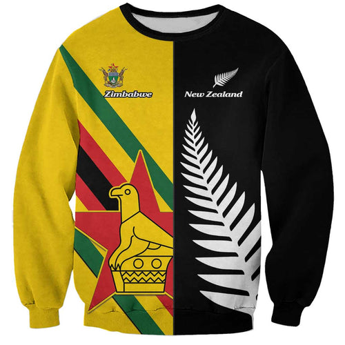 Custom New Zealand and Zimbabwe Sweatshirt NZ Fern Zim Flag Half Style