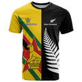 Custom New Zealand and Zimbabwe T Shirt NZ Fern Zim Flag Half Style