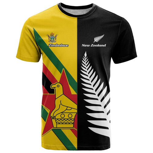 Custom New Zealand and Zimbabwe T Shirt NZ Fern Zim Flag Half Style