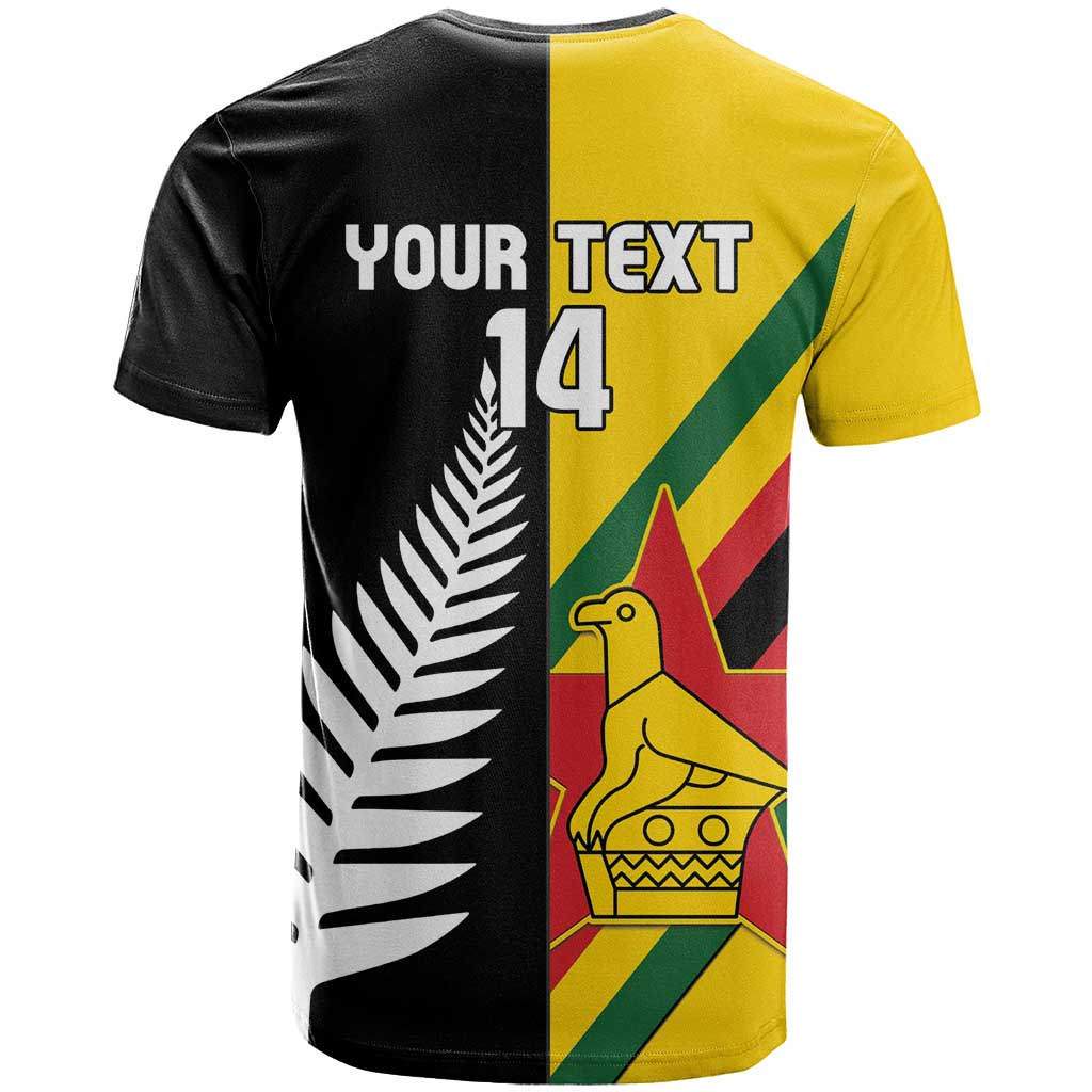 Custom New Zealand and Zimbabwe T Shirt NZ Fern Zim Flag Half Style