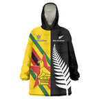 Custom New Zealand and Zimbabwe Wearable Blanket Hoodie NZ Fern Zim Flag Half Style
