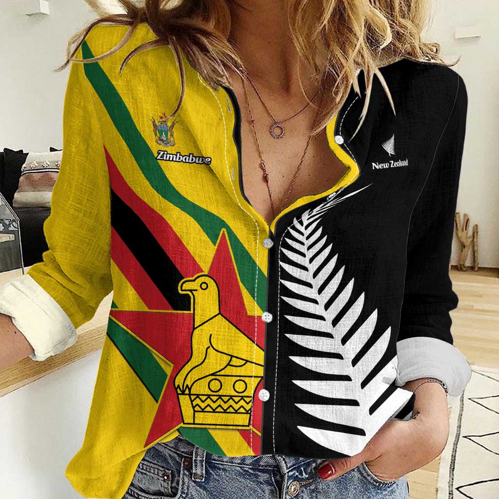 Custom New Zealand and Zimbabwe Women Casual Shirt NZ Fern Zim Flag Half Style
