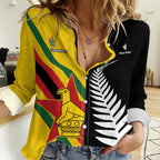Custom New Zealand and Zimbabwe Women Casual Shirt NZ Fern Zim Flag Half Style