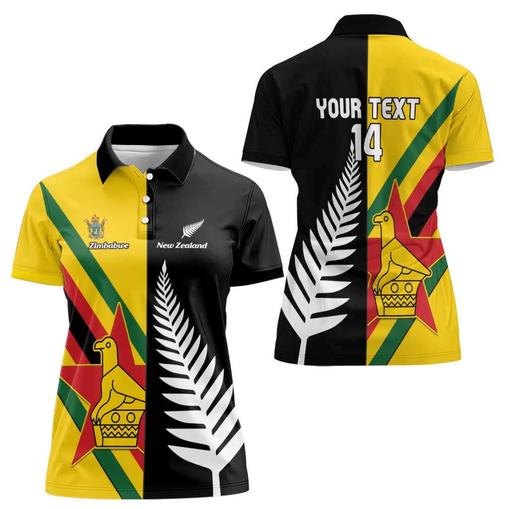 Custom New Zealand and Zimbabwe Women Polo Shirt NZ Fern Zim Flag Half Style