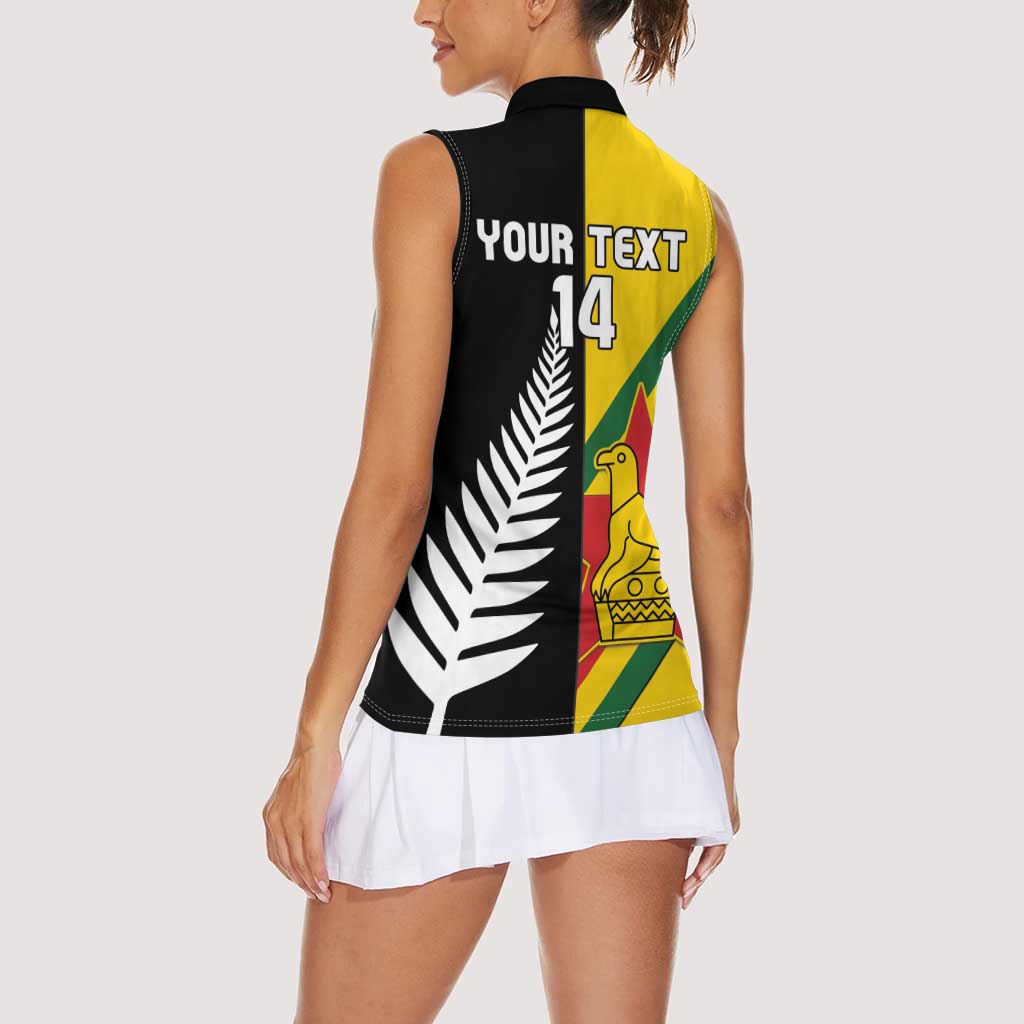 Custom New Zealand and Zimbabwe Women Sleeveless Polo Shirt NZ Fern Zim Flag Half Style