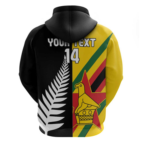 Custom New Zealand and Zimbabwe Zip Hoodie NZ Fern Zim Flag Half Style