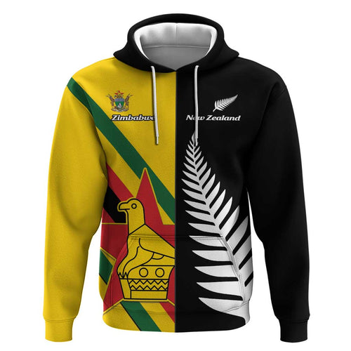 Custom New Zealand and Zimbabwe Zip Hoodie NZ Fern Zim Flag Half Style